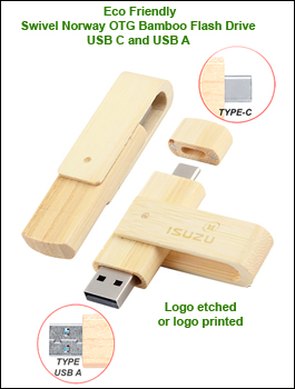 Eco Friendly Swivel OTG Norway Bamboo Flash Drive USB C and USB A